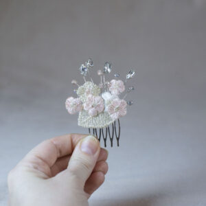 Svatební hřebínek růžový kytky korálky a kamínky malý